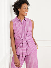 VIOLET SUNSET TIE FRONT LINEN SHELL - RIVIERA STRIPE | Talbots discount