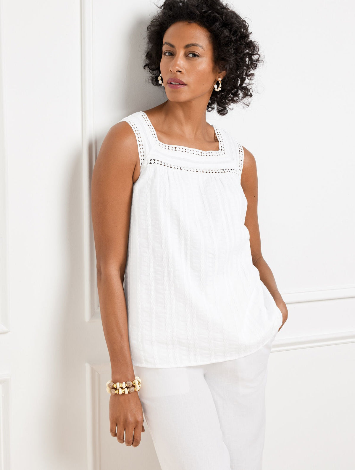 WHITE LACE TRIM SHELL | Talbots on sale