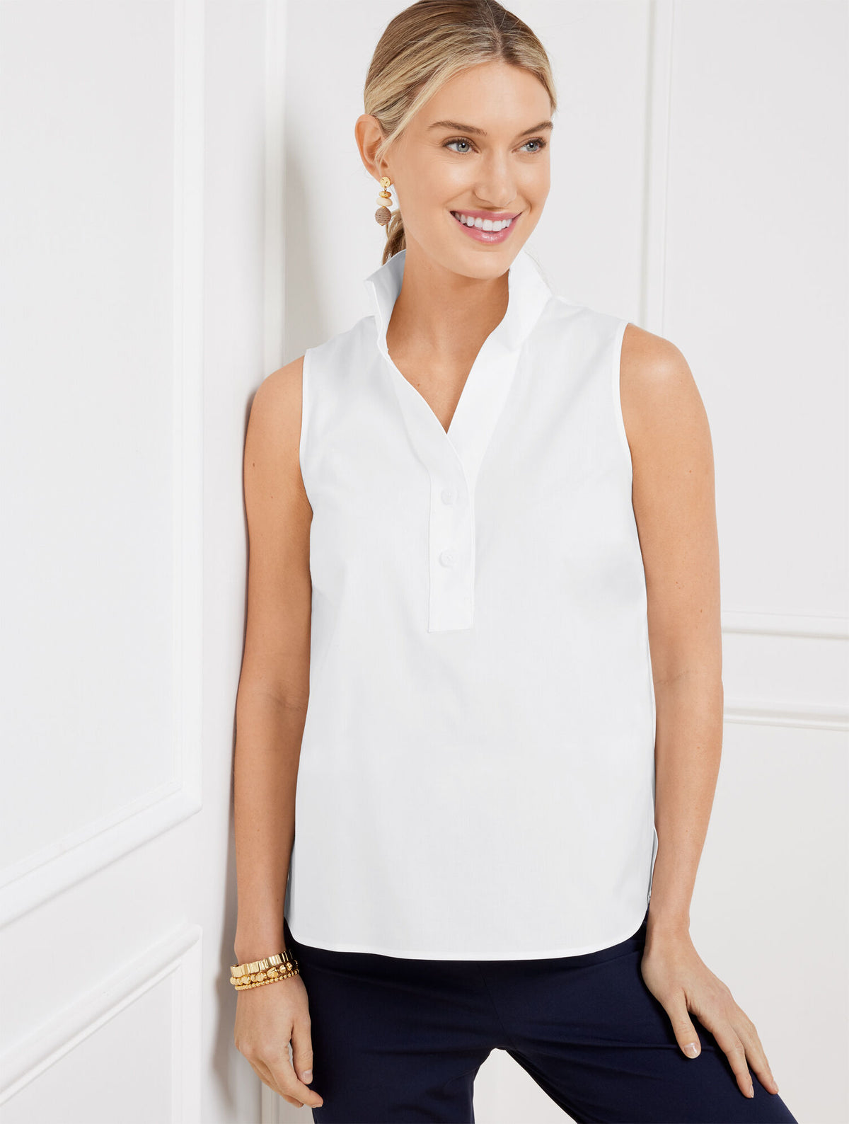 SLEEVELESS NON-IRON POPOVER | Talbots discount