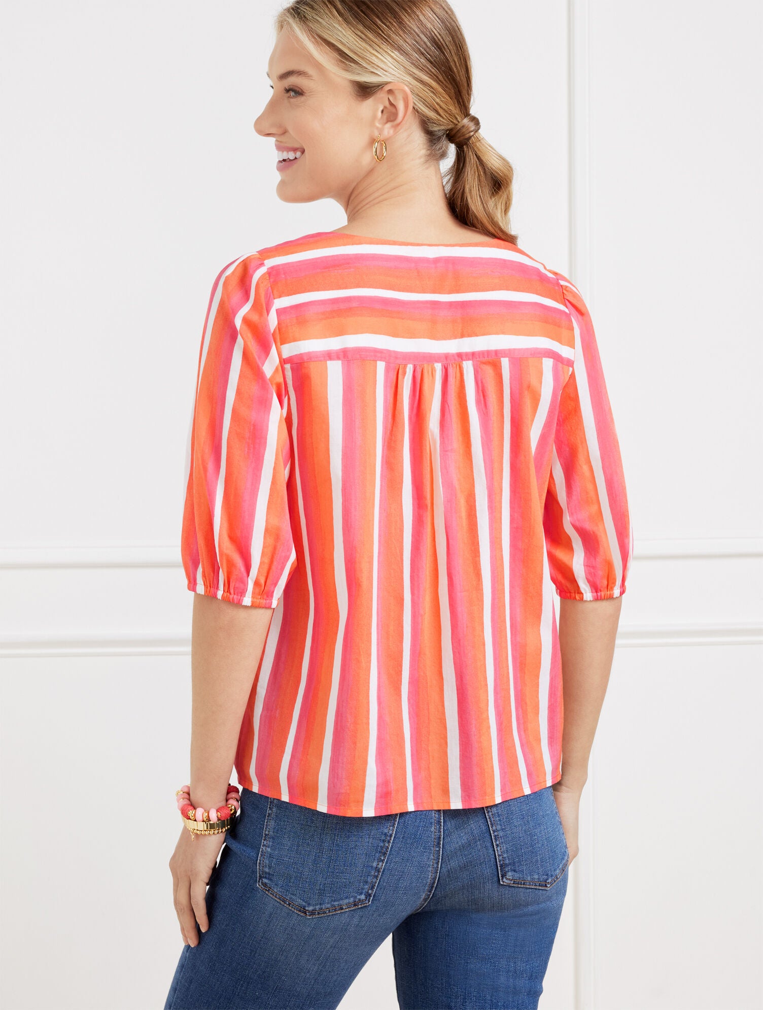 CORAL SAND MULTI TIE FRONT TOP - PAINTED STRIPE | Talbots on sale