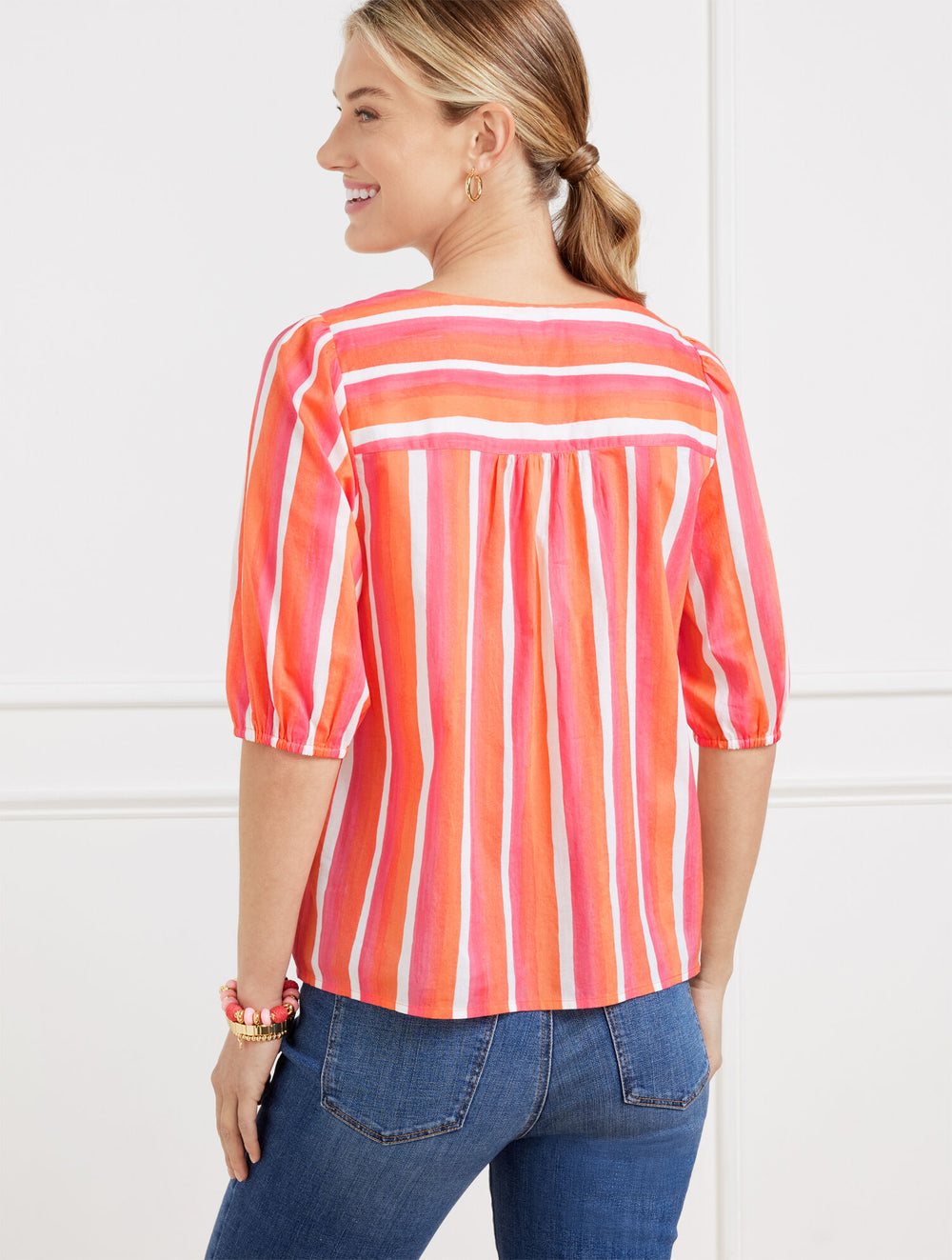 CORAL SAND MULTI TIE FRONT TOP - PAINTED STRIPE | Talbots on sale