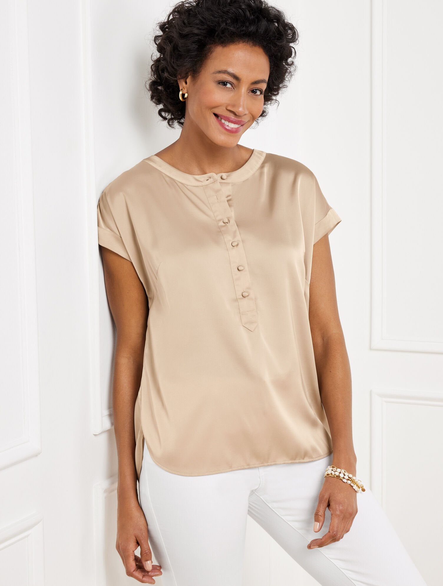 CLASSIC TAUPE|FRUIT PUNCH SOFT SATIN CHARMEUSE TOP | Talbots for sale