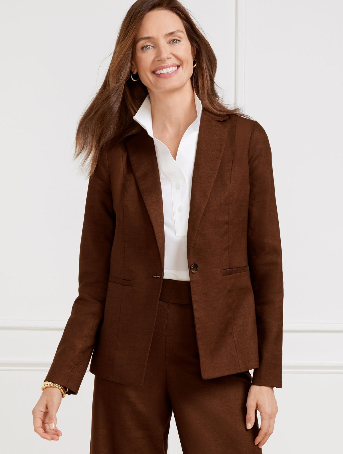 DARK WALNUT LINEN BLEND BLAZER | Talbots on sale