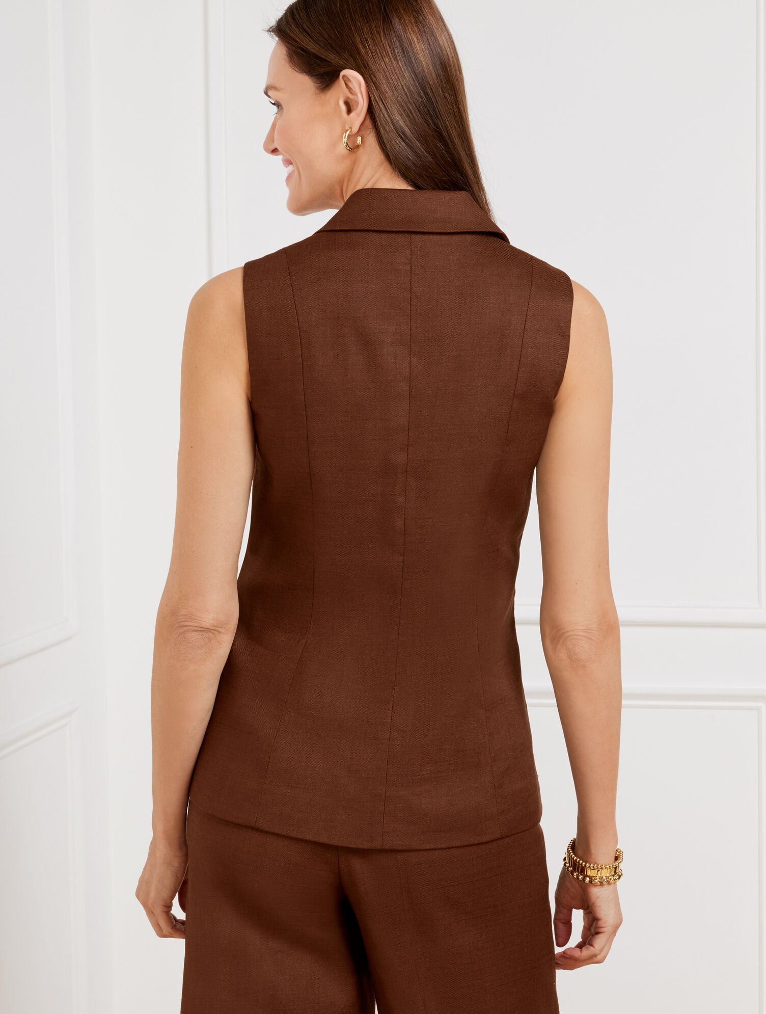 DARK WALNUT LINEN BLEND VEST | Talbots outlet
