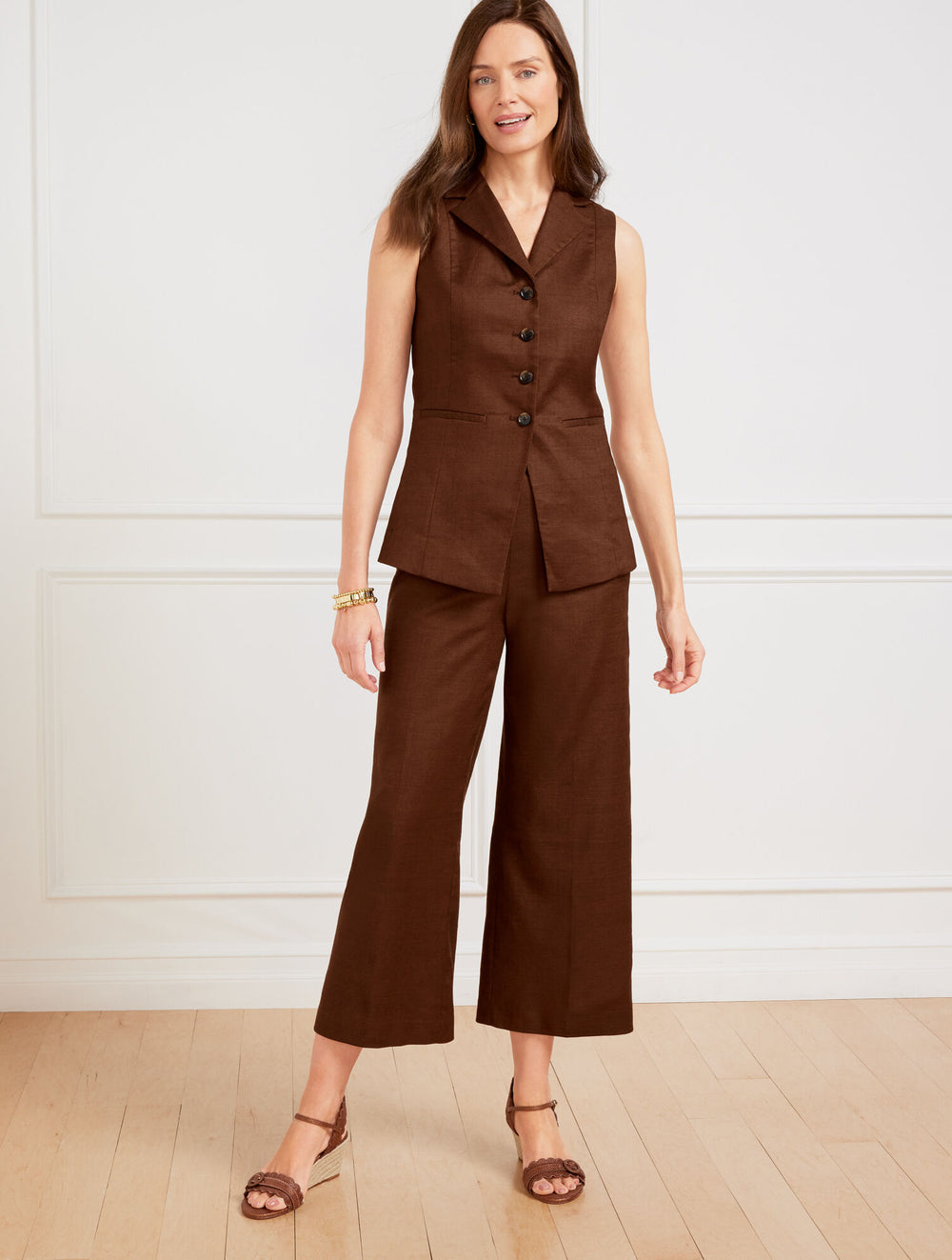 DARK WALNUT LINEN BLEND VEST | Talbots outlet