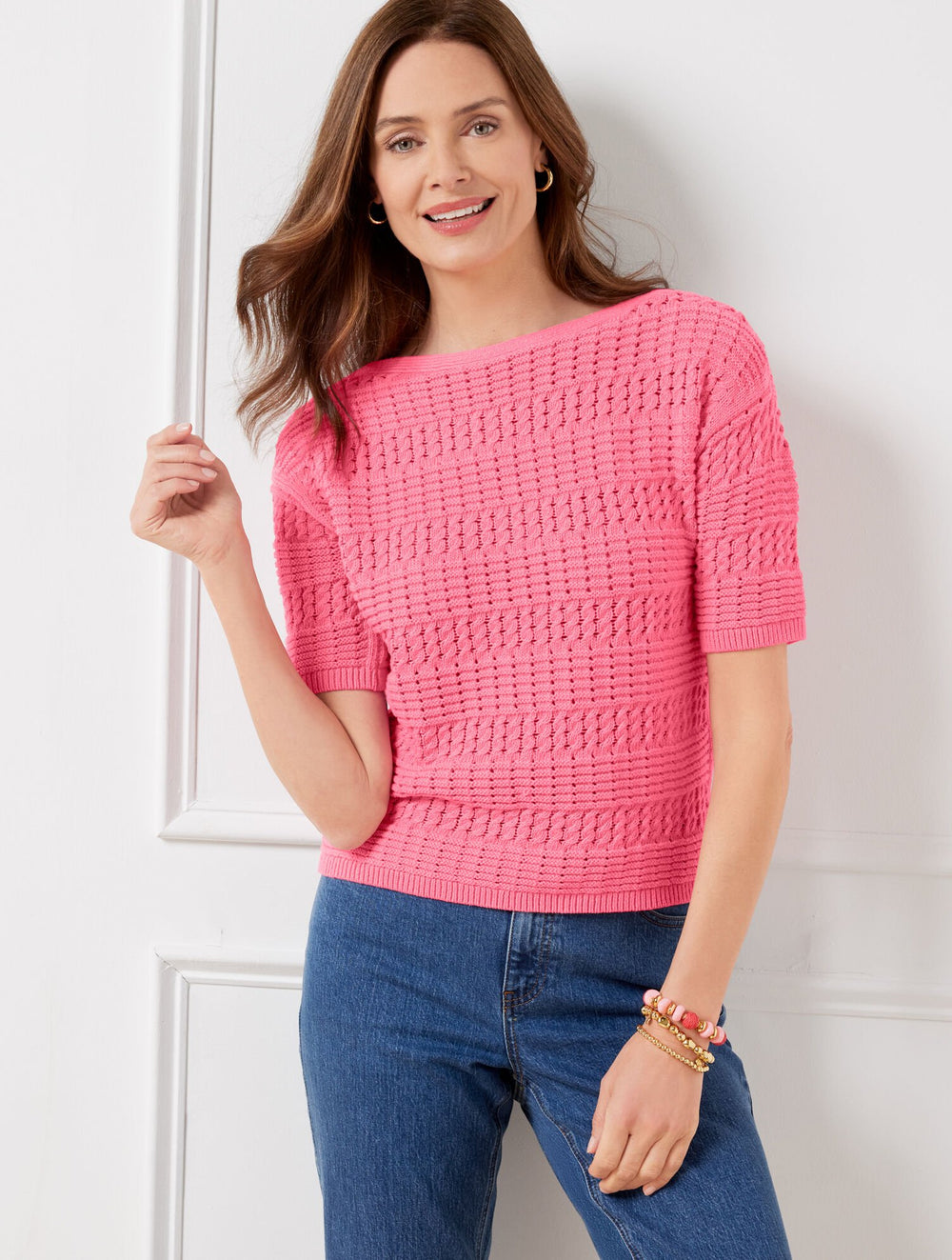 CAMELLIA ROSE|SANGRIA TEXTURED BATEAU NECK PULLOVER | Talbots discount
