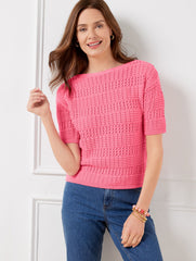 CAMELLIA ROSE|SANGRIA TEXTURED BATEAU NECK PULLOVER | Talbots discount
