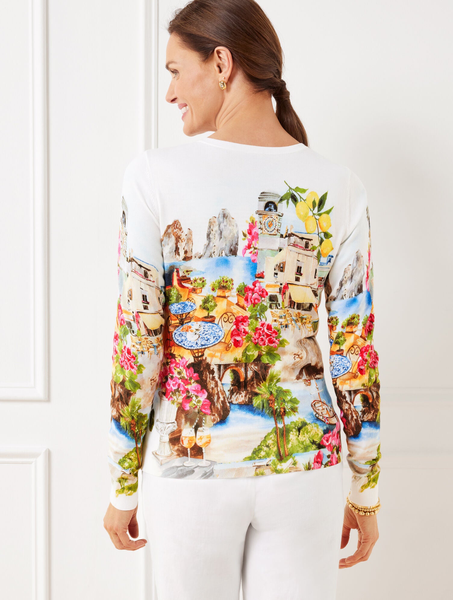 WHITE MULTI CHARMING CARDIGAN - COASTAL SCENIC | Talbots online