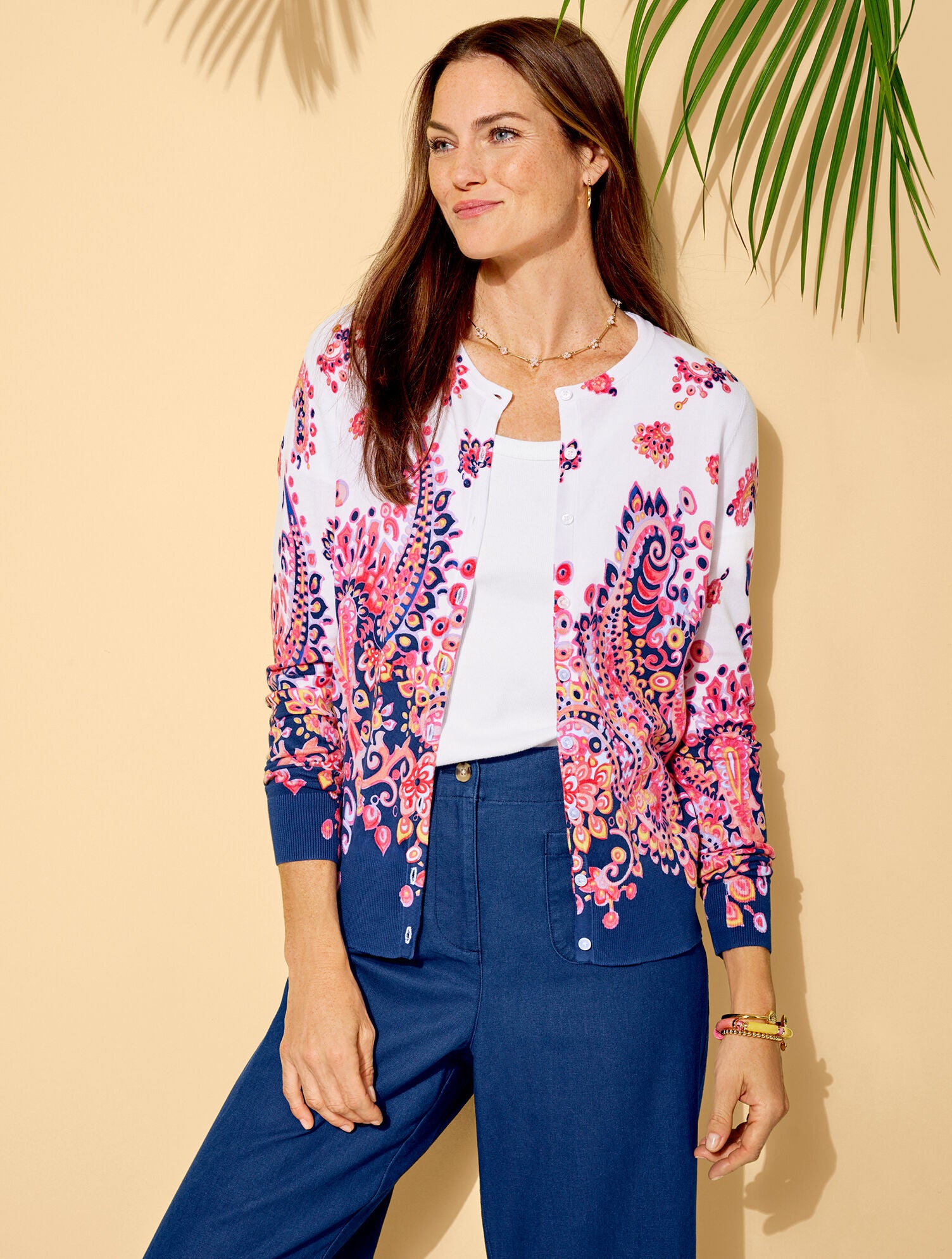 WHITE/PINK MULTI CHARMING CARDIGAN - FLORAL PAISLEY | Talbots online