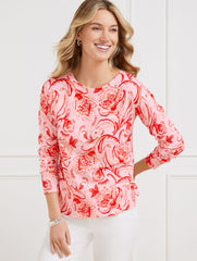 SOFT PINK MULTI CREWNECK SWEATER - JACOBEAN FANTASIA | Talbots discount