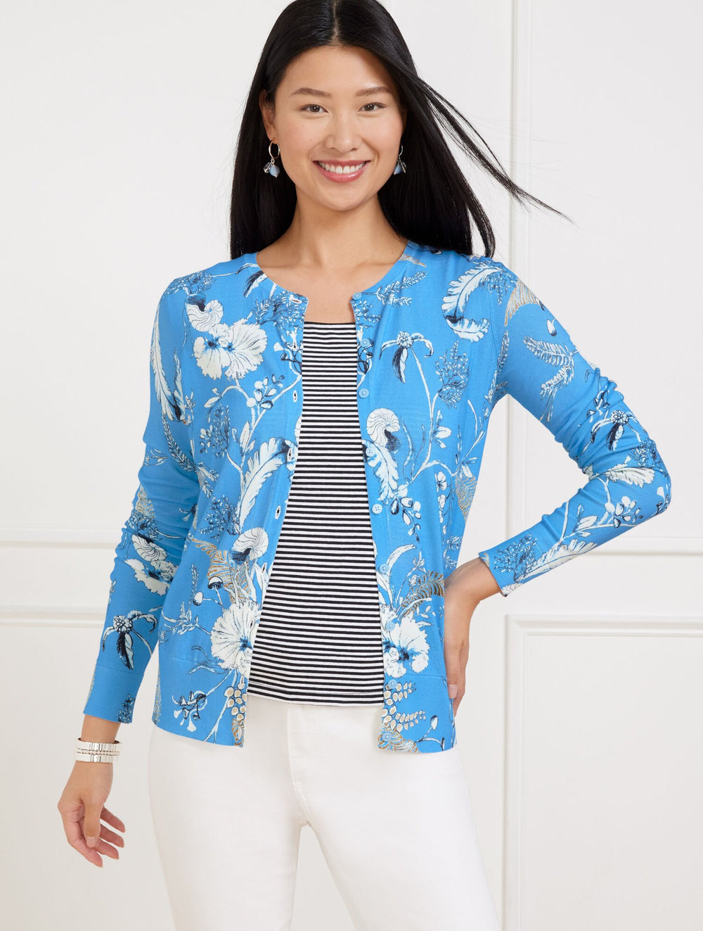 LAKESIDE BLUE MULTI CHARMING CARDIGAN - LEAFY GARDEN | Talbots near me