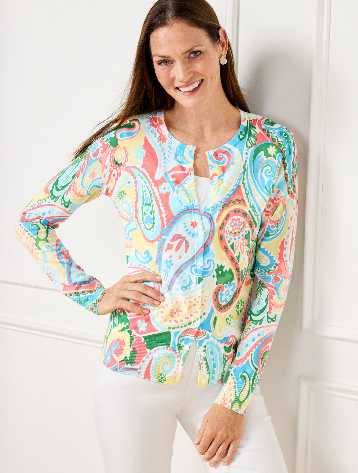 CORN SILK MULTI CHARMING CARDIGAN - VIBRANT PAISLEY | Talbots on sale