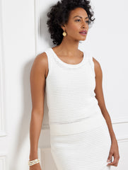 WHITE CROCHET POINTELLE SCOOP NECK SHELL | Talbots sale
