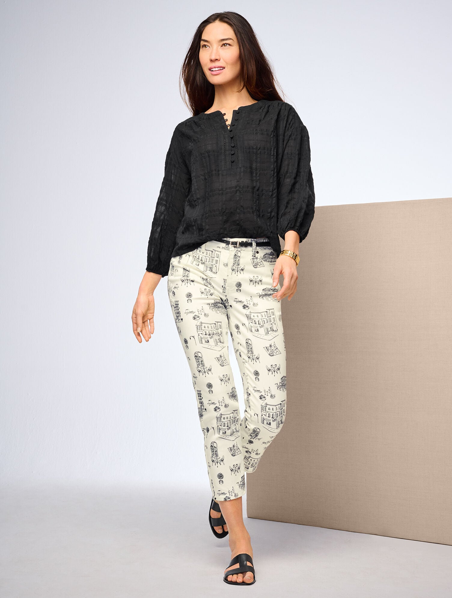 IVORY/BLACK STRAIGHT CROP JEANS - ROMANTIC VIEWS | Talbots outlet
