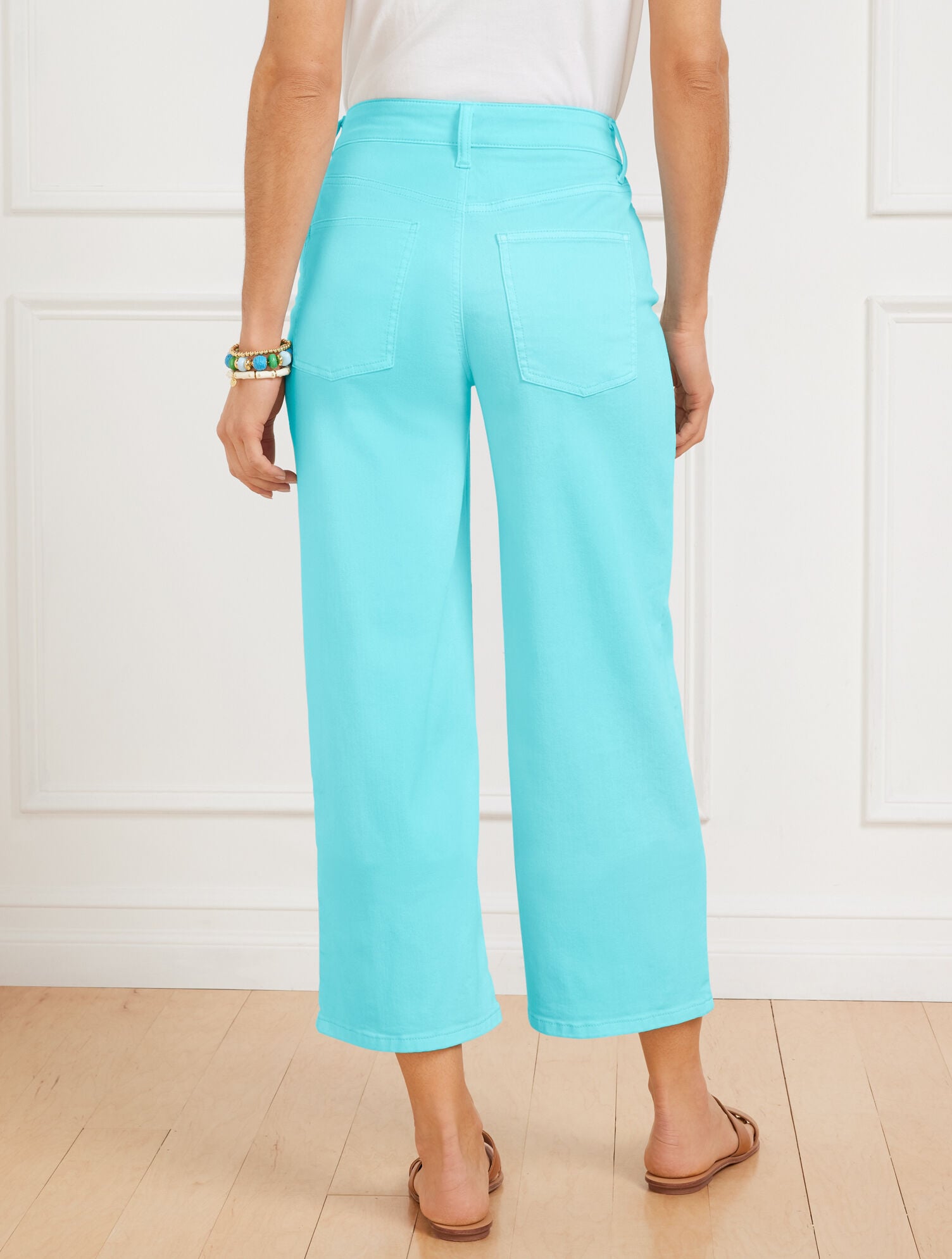 VIVID TURQUOISE HIGH WAIST WIDE CROP JEANS - VIVID TURQUOISE | Talbots online