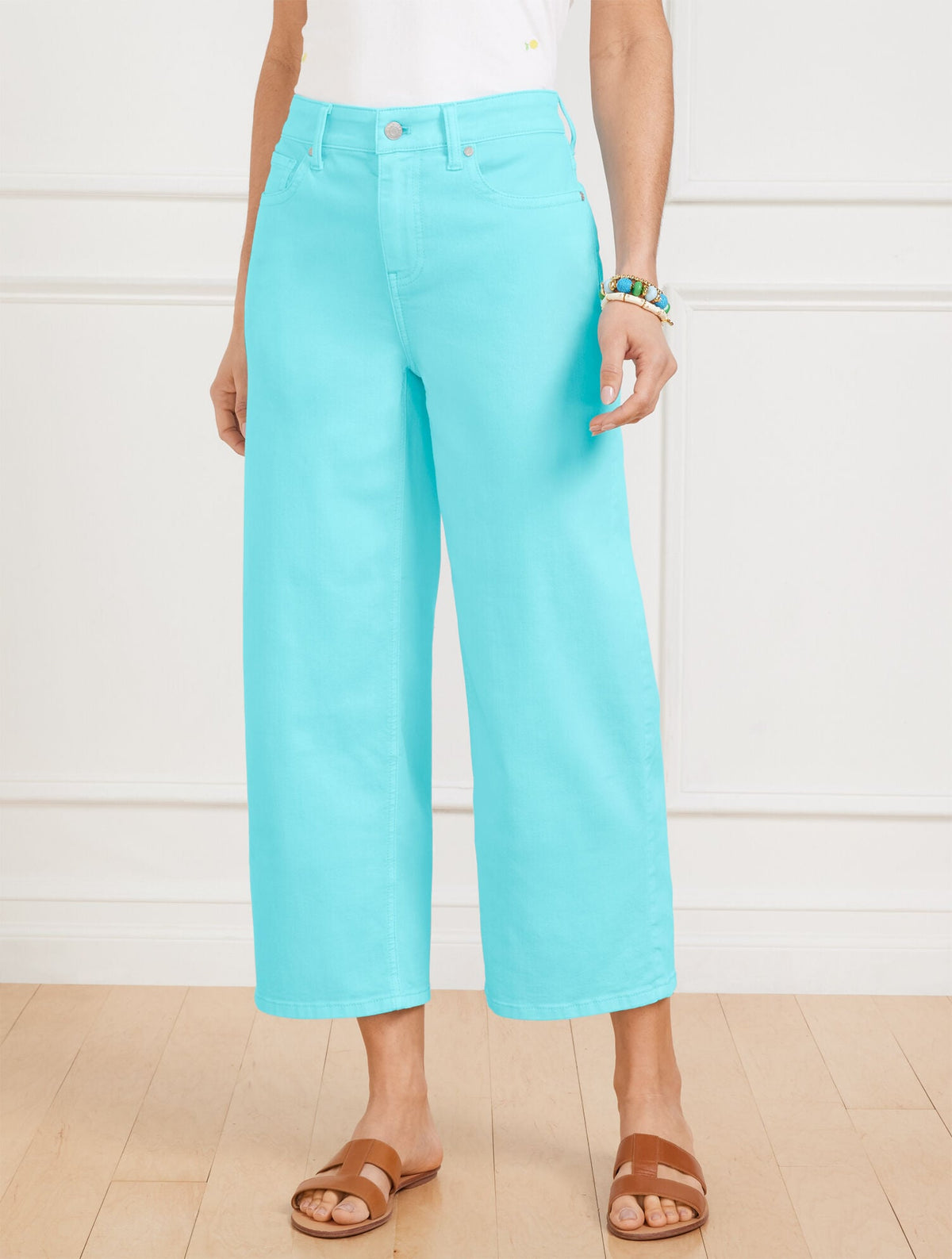 VIVID TURQUOISE HIGH WAIST WIDE CROP JEANS - VIVID TURQUOISE | Talbots online