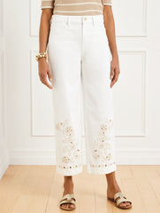 OFF WHITE HIGH WAIST WIDE CROP EMBROIDERED JEANS | Talbots near me