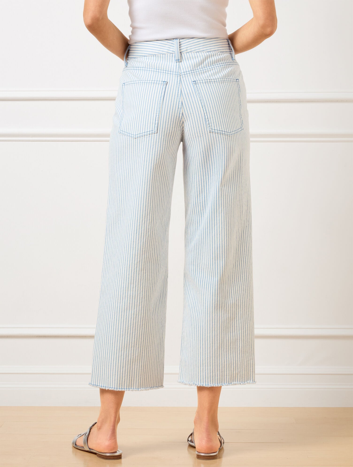 IVORY/INDIGO HIGH WAIST WIDE CROP JEANS - AWNING STRIPE | Talbots on sale