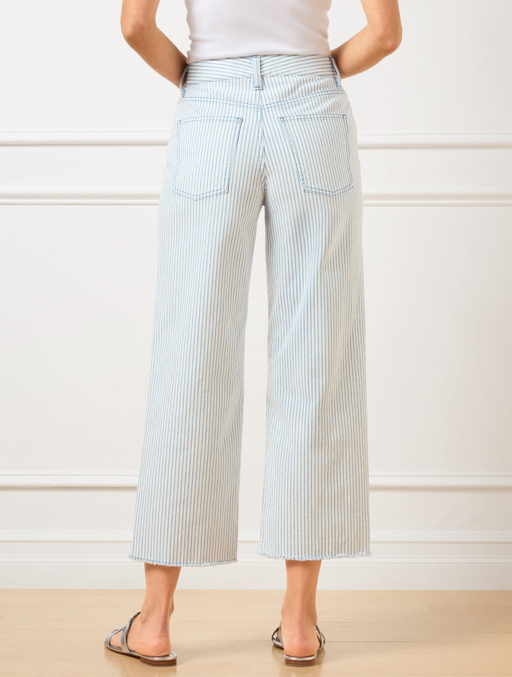 IVORY/INDIGO HIGH WAIST WIDE CROP JEANS - AWNING STRIPE | Talbots on sale