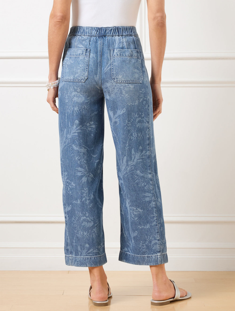 BLUE WIDE CROP JEANS - OCEAN FLORA | Talbots sale