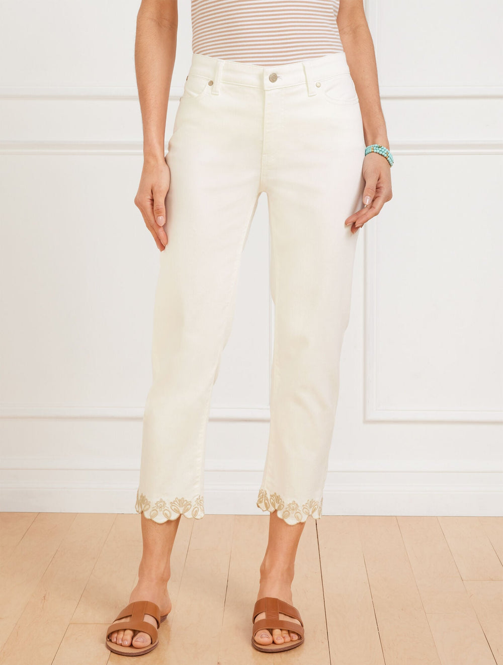 IVORY STRAIGHT CROP SCALLOP HEM JEANS - IVORY | Talbots sale