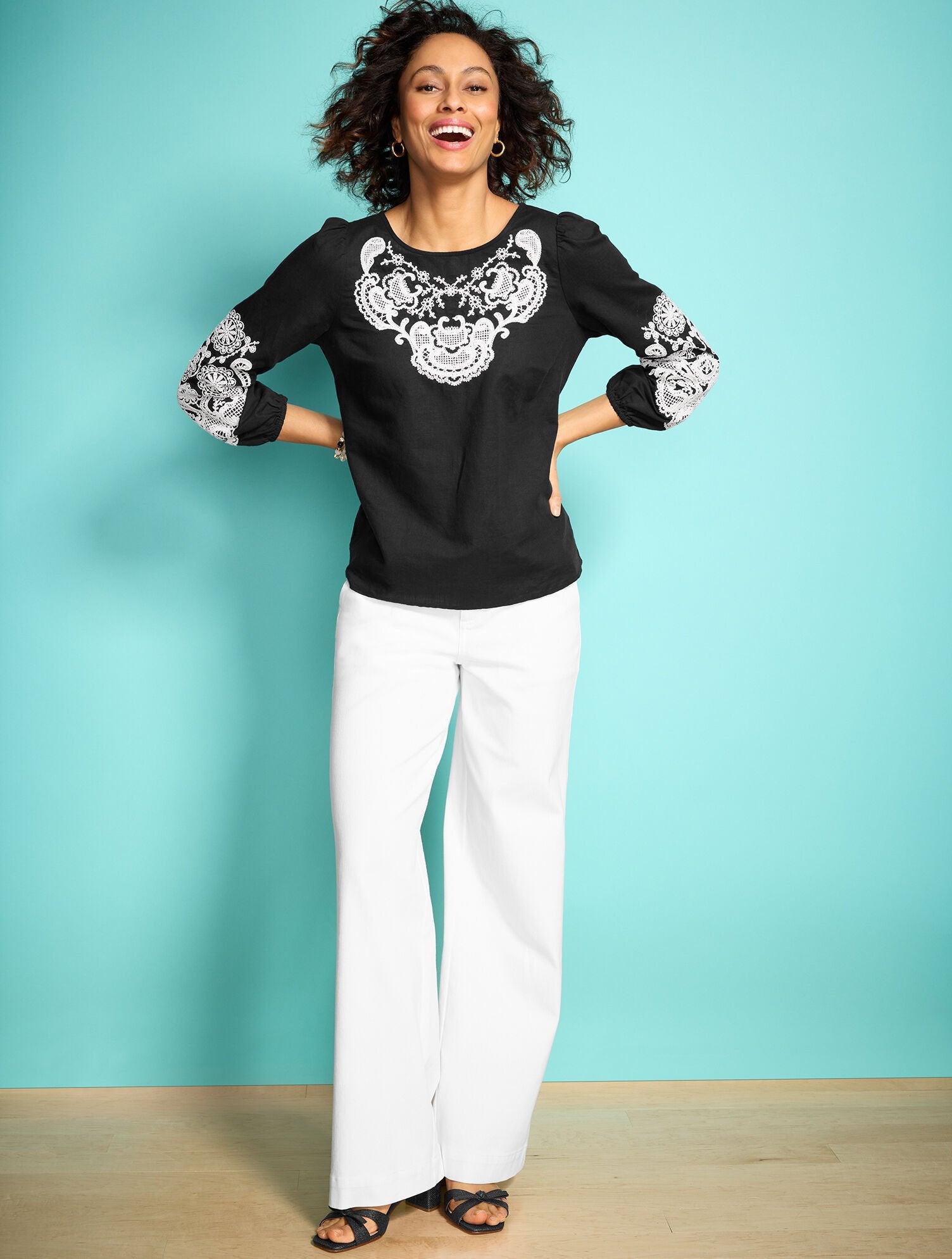 WHITE RELAXED TROUSER LEG JEANS - WHITE | Talbots online