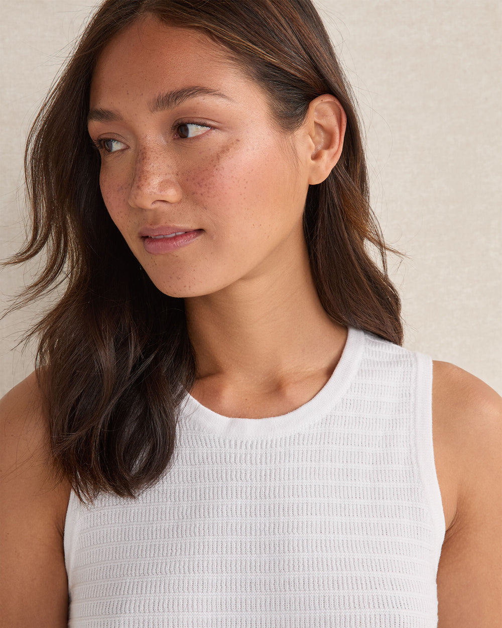 WHITE ORGANIC COTTON LINEAR STITCH SCOOP NECK TANK | Talbots sale
