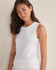 WHITE ORGANIC COTTON LINEAR STITCH SCOOP NECK TANK | Talbots sale