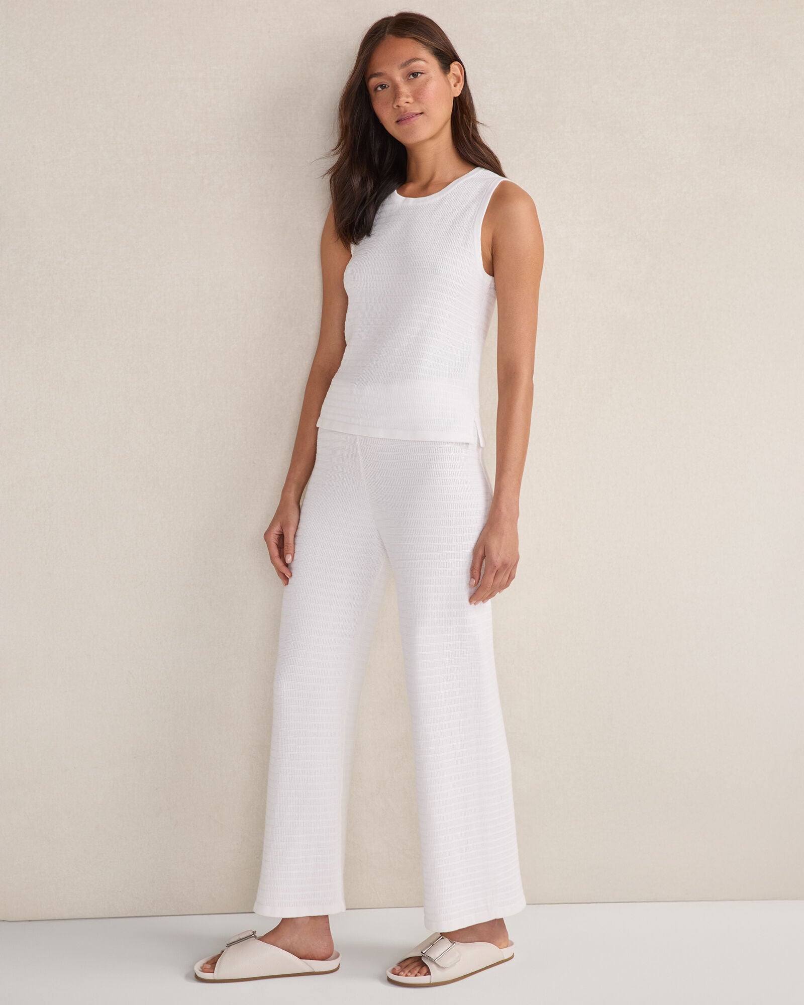 WHITE ORGANIC COTTON LINEAR STITCH STRAIGHT LEG PANTS | Talbots US