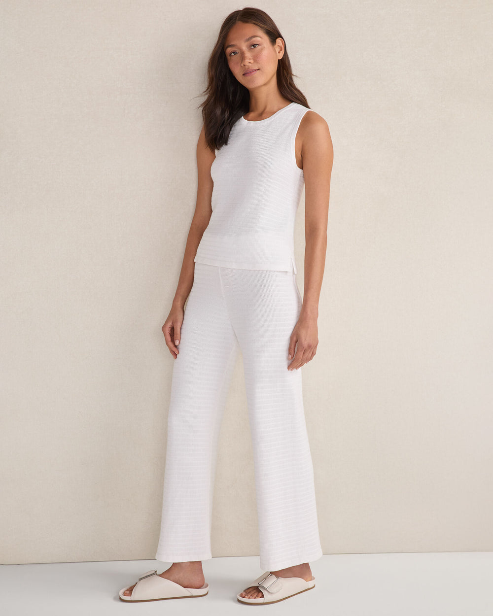 WHITE ORGANIC COTTON LINEAR STITCH STRAIGHT LEG PANTS | Talbots US