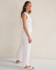 WHITE ORGANIC COTTON LINEAR STITCH STRAIGHT LEG PANTS | Talbots US