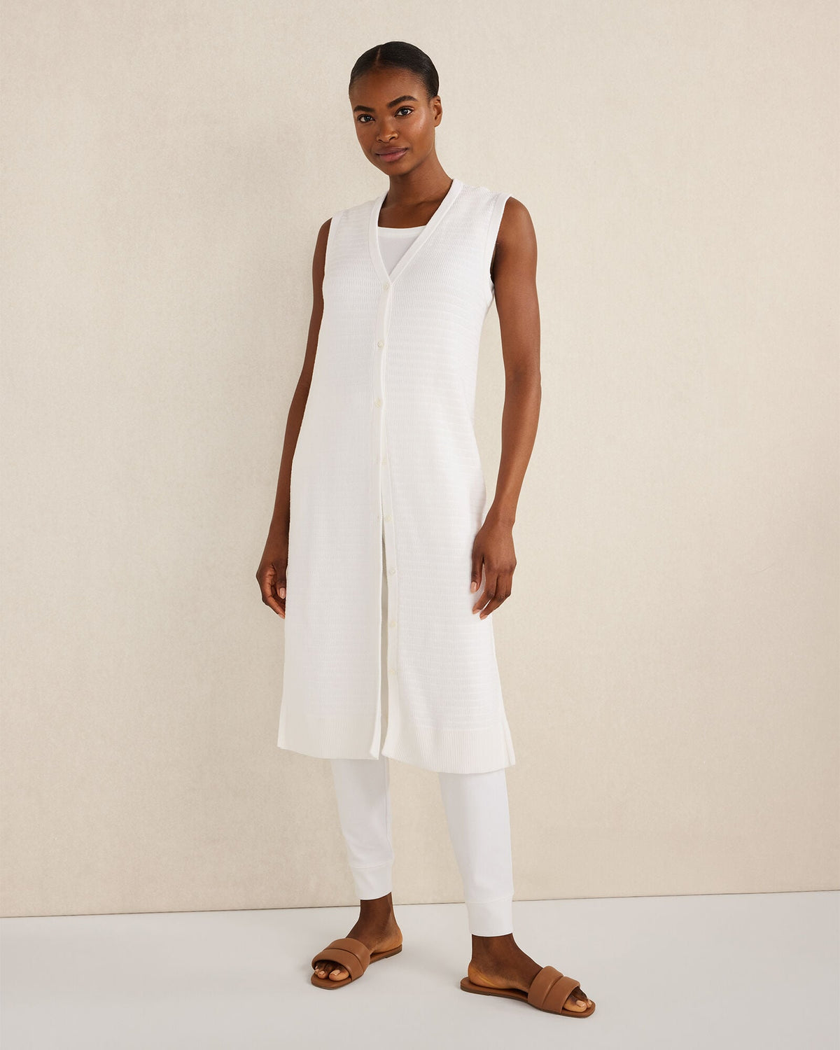 WHITE ORGANIC COTTON LINEAR STITCH DUSTER | Talbots on sale