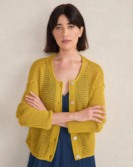 BAMBOO SHOOT ORGANIC COTTON LINEN OPEN STITCH CARDIGAN | Talbots for sale
