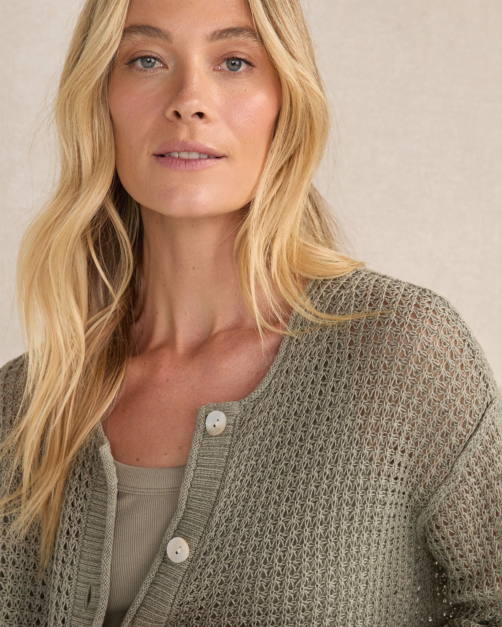 BAMBOO SHOOT ORGANIC COTTON LINEN OPEN STITCH CARDIGAN | Talbots for sale