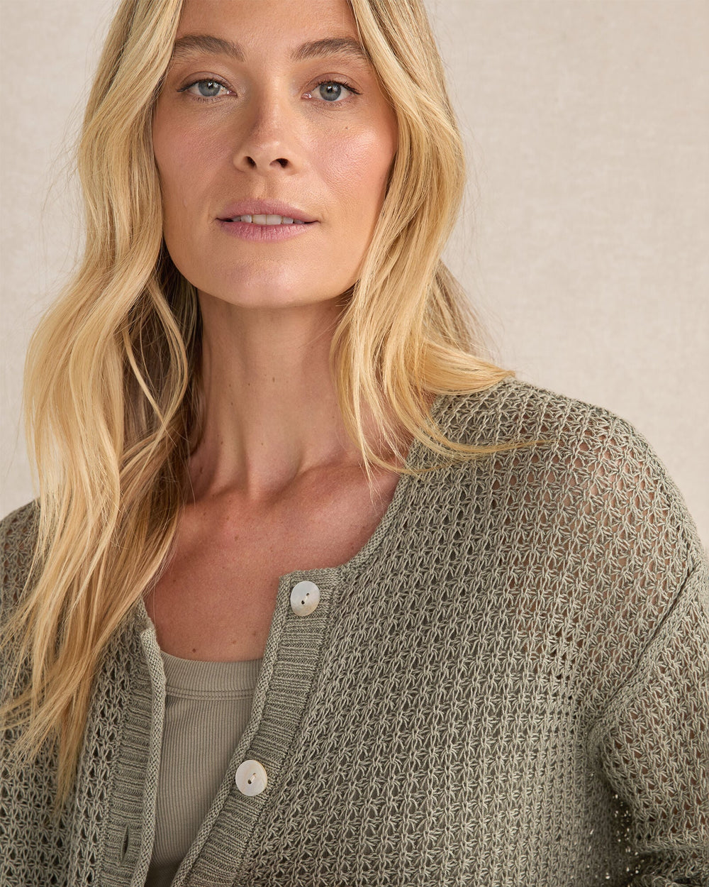 BAMBOO SHOOT ORGANIC COTTON LINEN OPEN STITCH CARDIGAN | Talbots for sale