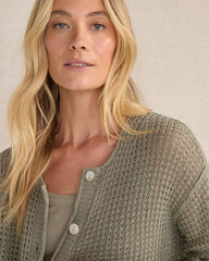 BAMBOO SHOOT ORGANIC COTTON LINEN OPEN STITCH CARDIGAN | Talbots for sale
