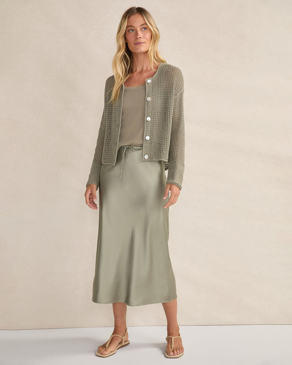 BAMBOO SHOOT ORGANIC COTTON LINEN OPEN STITCH CARDIGAN | Talbots for sale