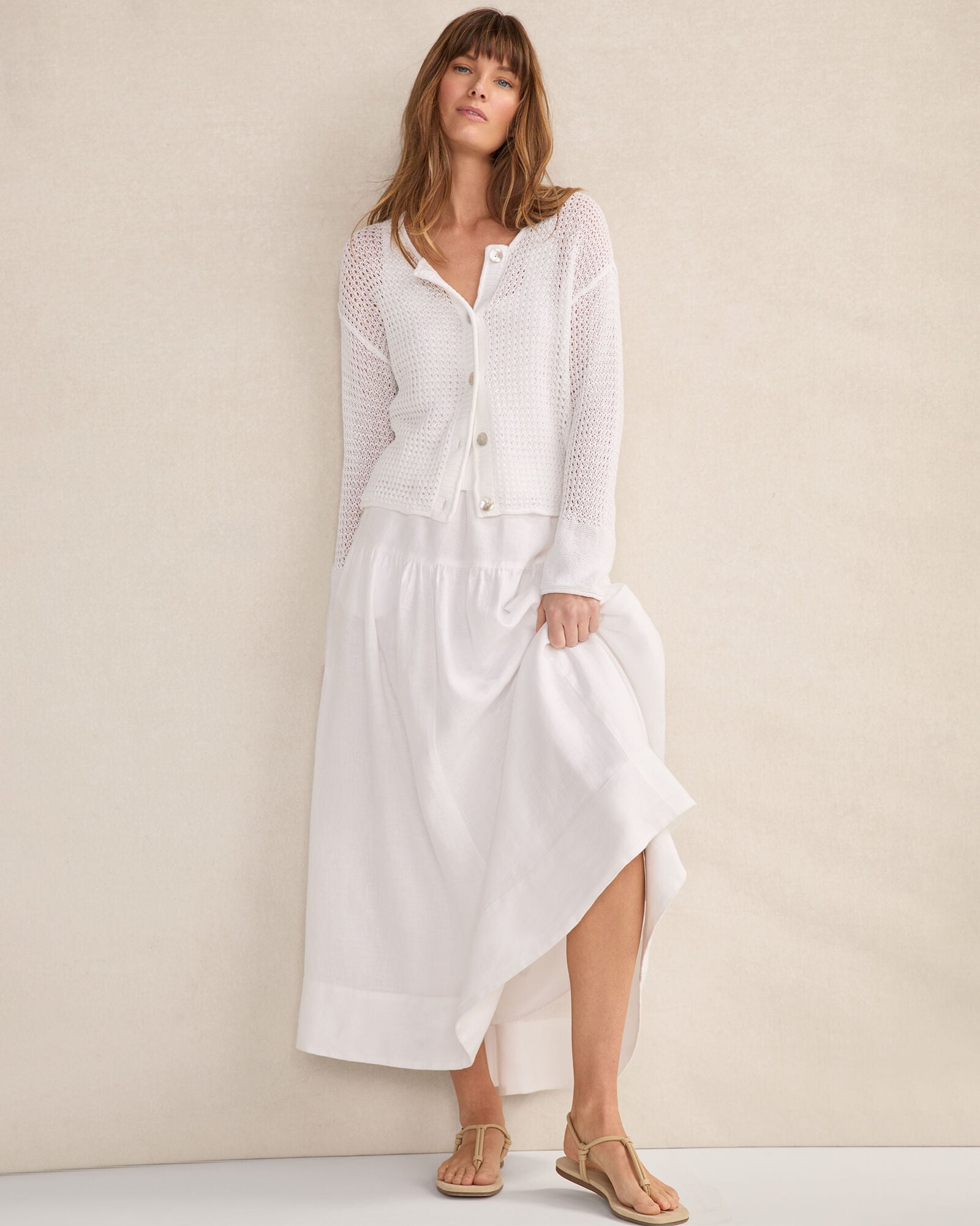 BAMBOO SHOOT ORGANIC COTTON LINEN OPEN STITCH CARDIGAN | Talbots for sale