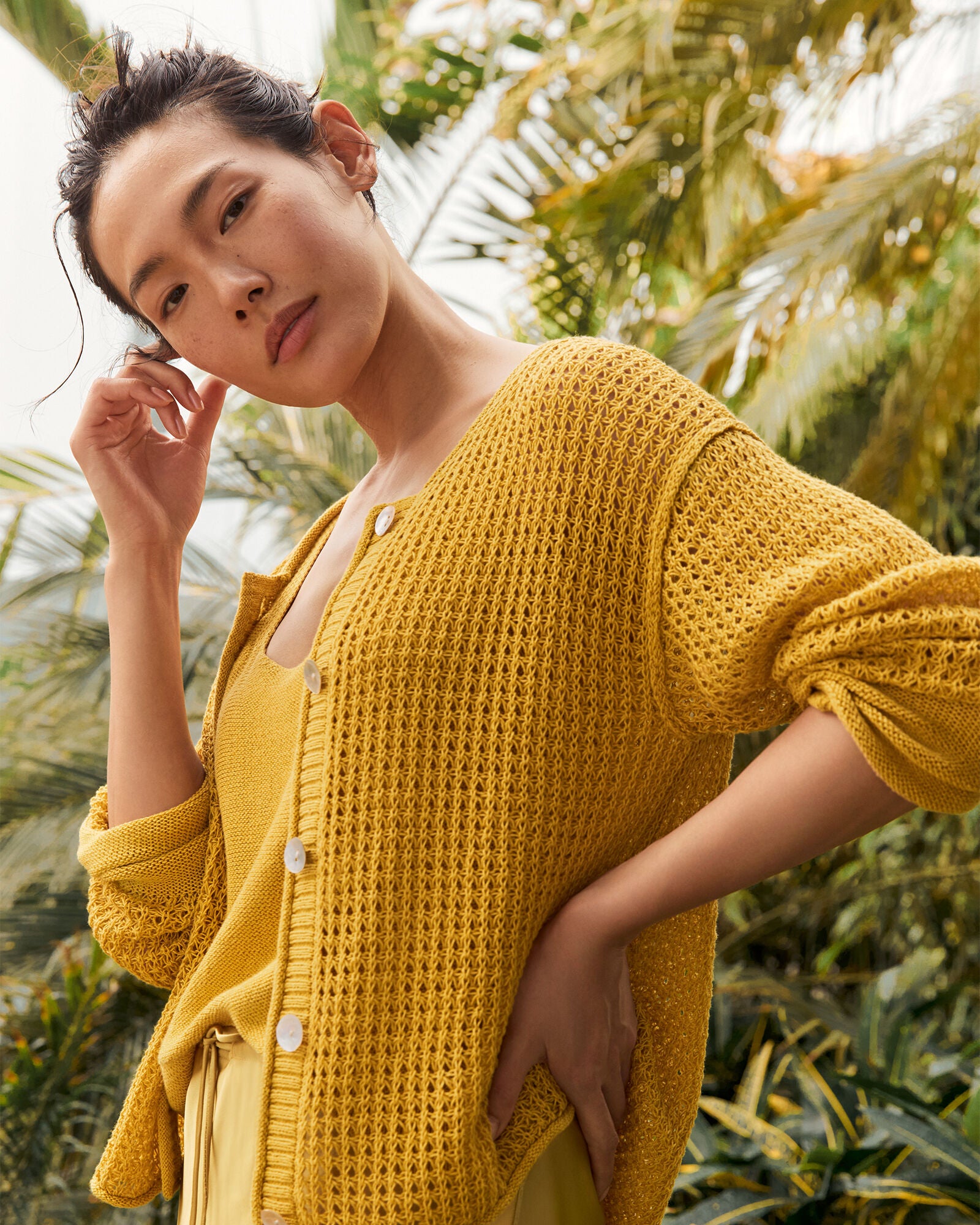 BAMBOO SHOOT ORGANIC COTTON LINEN OPEN STITCH CARDIGAN | Talbots for sale