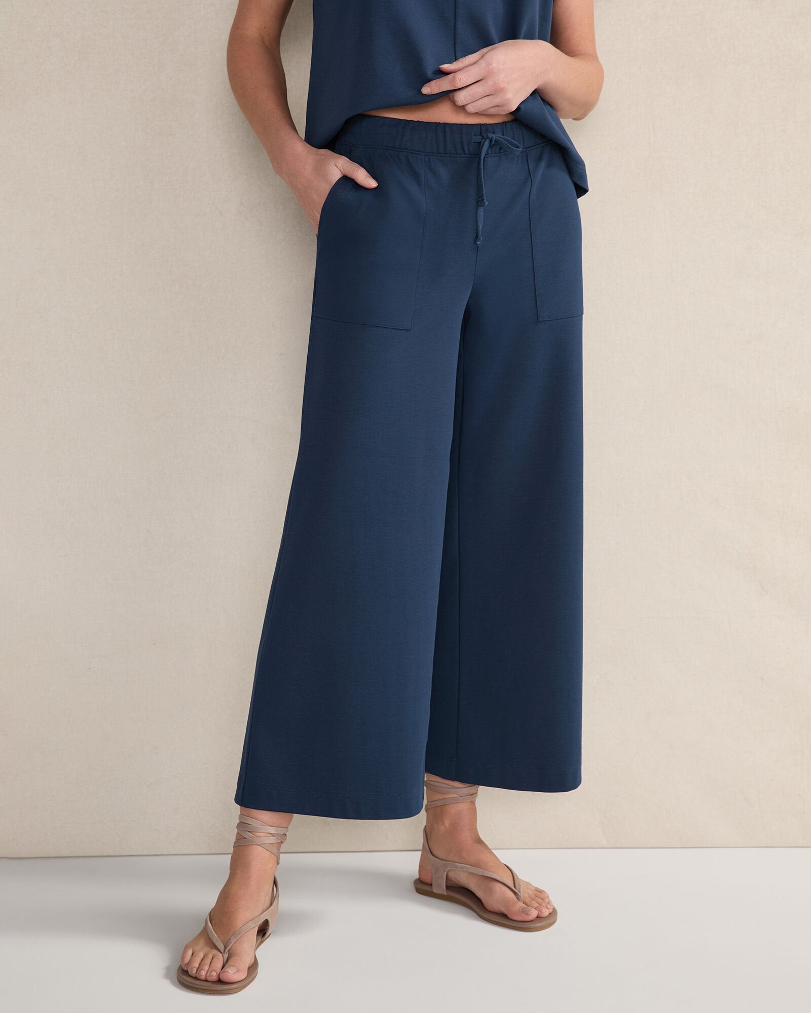 ORGANIC COTTON INTERLOCK WIDE LEG CROPPED PANTS | Talbots for sale