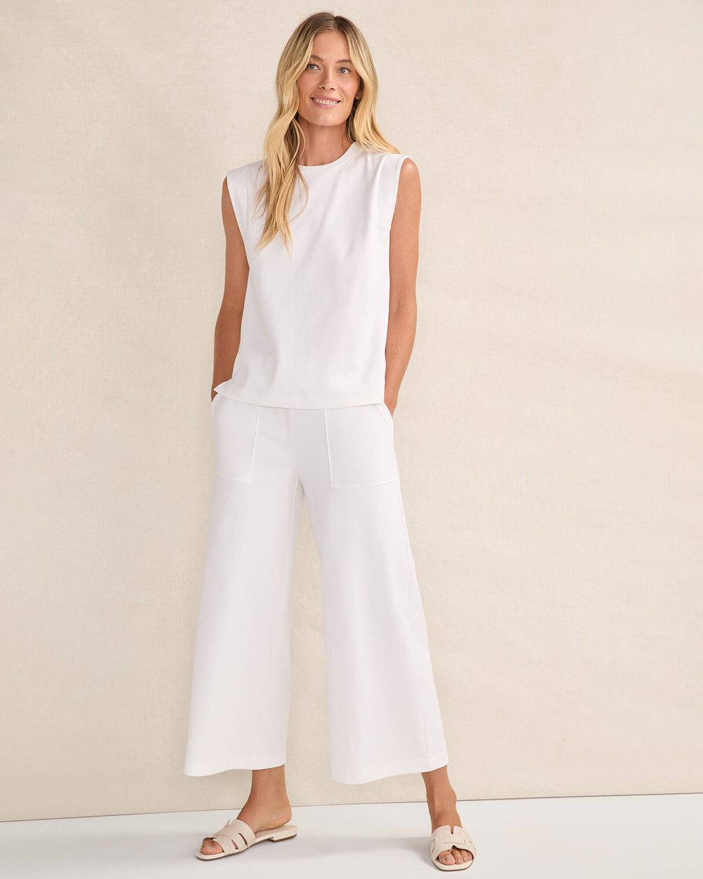 ORGANIC COTTON INTERLOCK WIDE LEG CROPPED PANTS | Talbots for sale