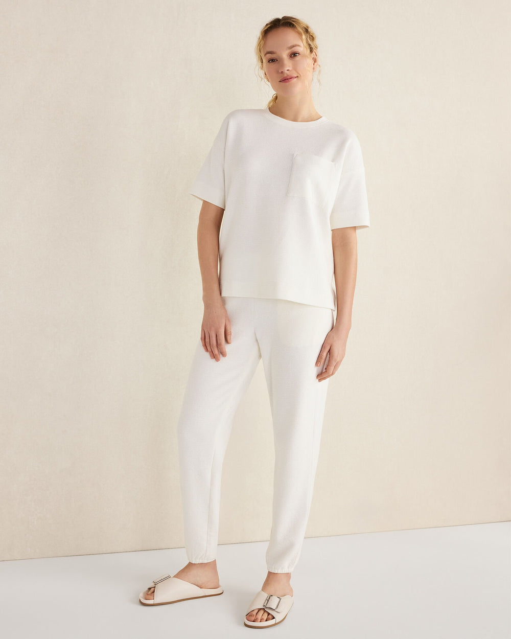 INDIGO|IVORY COTTON BLEND TEXTURED JOGGERS | Talbots outlet