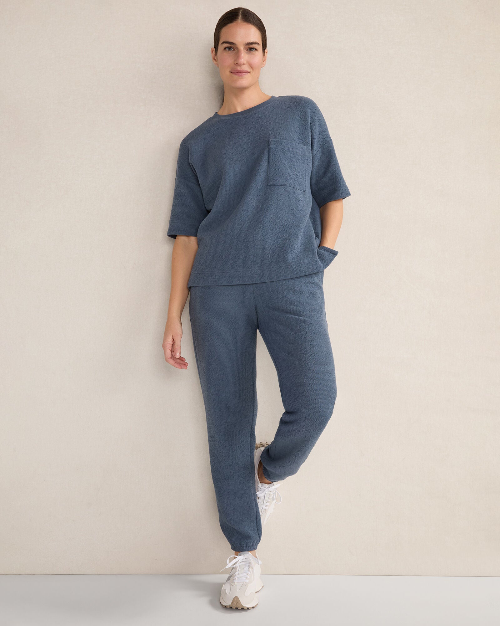 INDIGO|IVORY COTTON BLEND TEXTURED JOGGERS | Talbots outlet