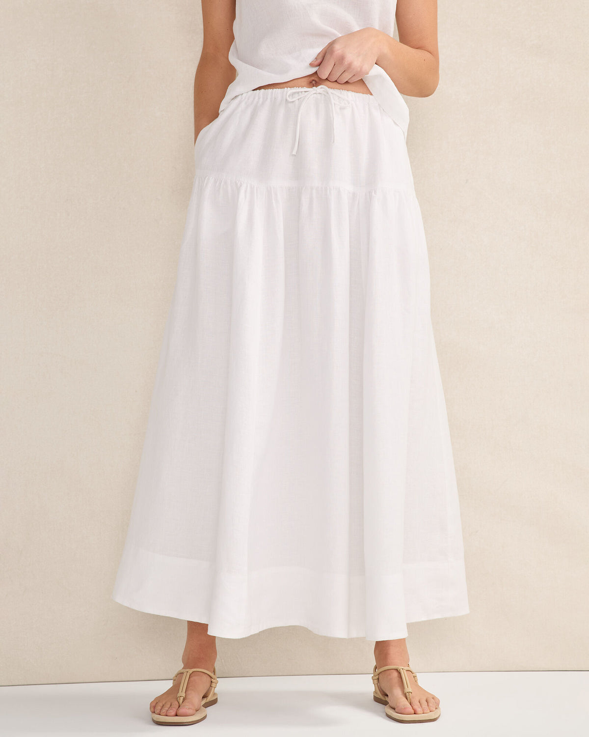 WHITE LINEN TIERED MAXI SKIRT | Talbots US