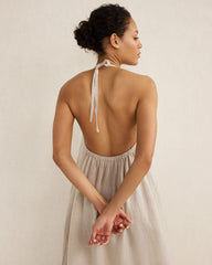 OATMEAL CROSS DYE|WIND LINEN HALTER MIDI DRESS | Talbots online