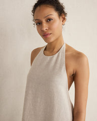 OATMEAL CROSS DYE|WIND LINEN HALTER MIDI DRESS | Talbots online