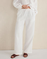 CORTADO|PEAR SORBET|WHITE ORGANIC COTTON GAUZE STRAIGHT LEG PANTS | Talbots outlet