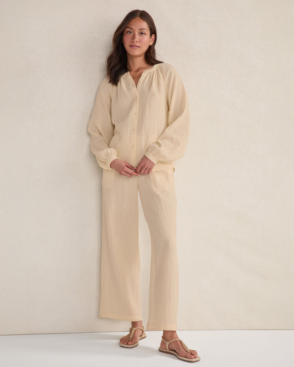 CORTADO|PEAR SORBET|WHITE ORGANIC COTTON GAUZE STRAIGHT LEG PANTS | Talbots outlet