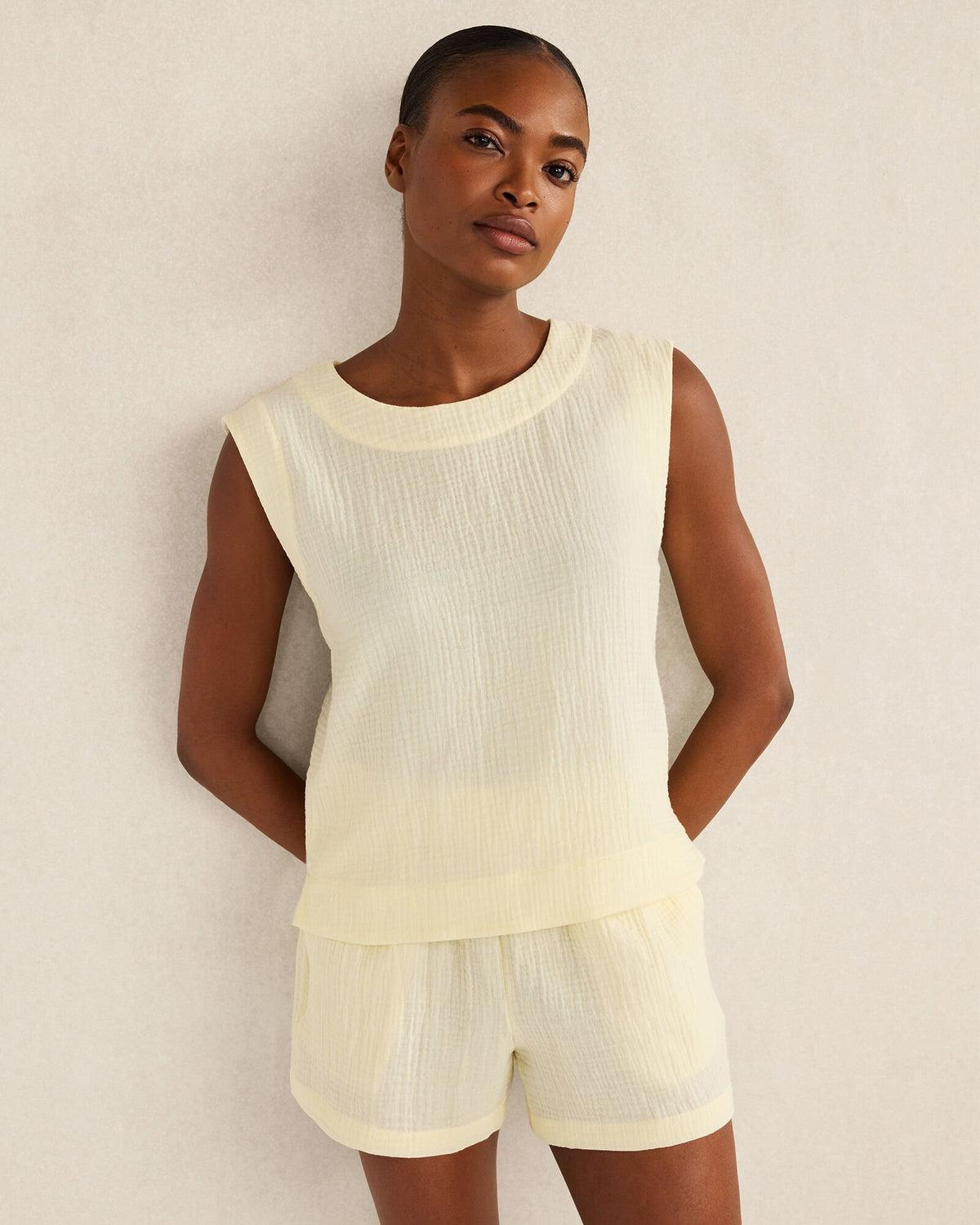 PEAR SORBET|VETIVER|WHITE ORGANIC COTTON GAUZE TANK TOP | Talbots for sale