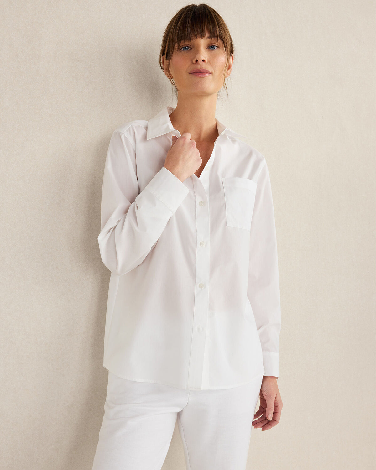 WHITE ORGANIC COTTON POPLIN BUTTON DOWN TOP | Talbots US